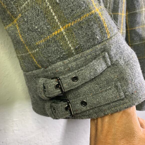 BANANA REPUBLIC Coat Jacket Moto Plaid Faux Fur‎ Collar Tweed Zip Cuffs - Picture 11 of 15